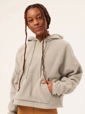 Girlfriend Collective Porcini Heather Micro Fleece Hoodie Pullover - Light Gray